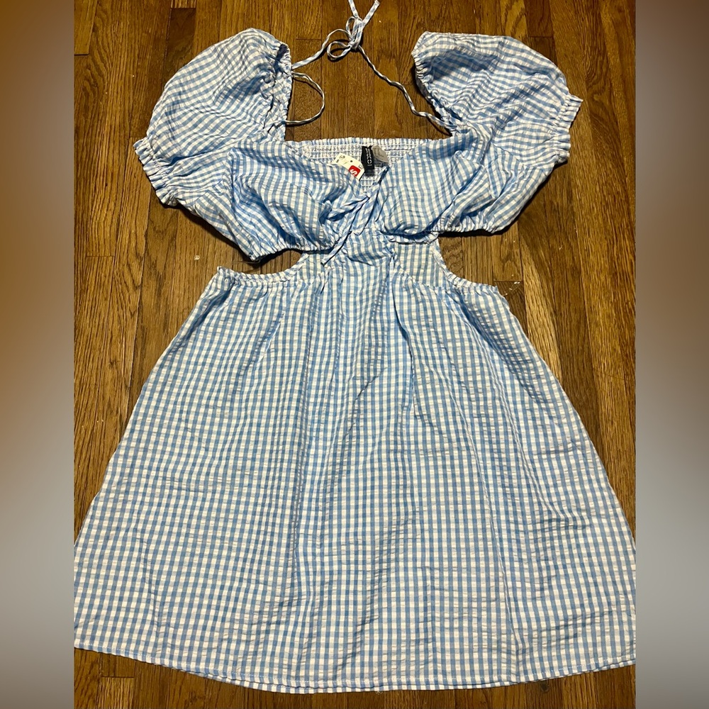 NWT Divided Blue/White Gingham Cut Out Dress SZ XL Dorothy Costume Summer Dress